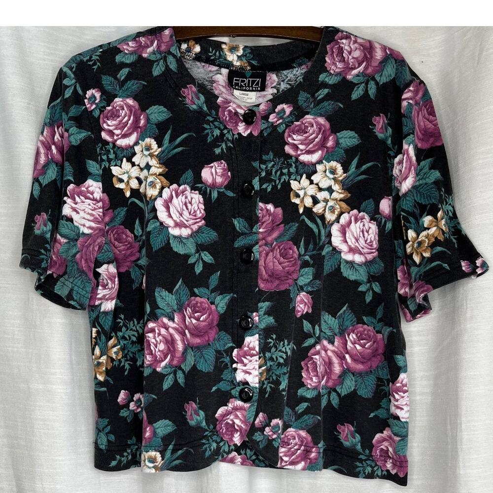 Vintage Fritzi California Purple Rose Crop Top Cardigan
